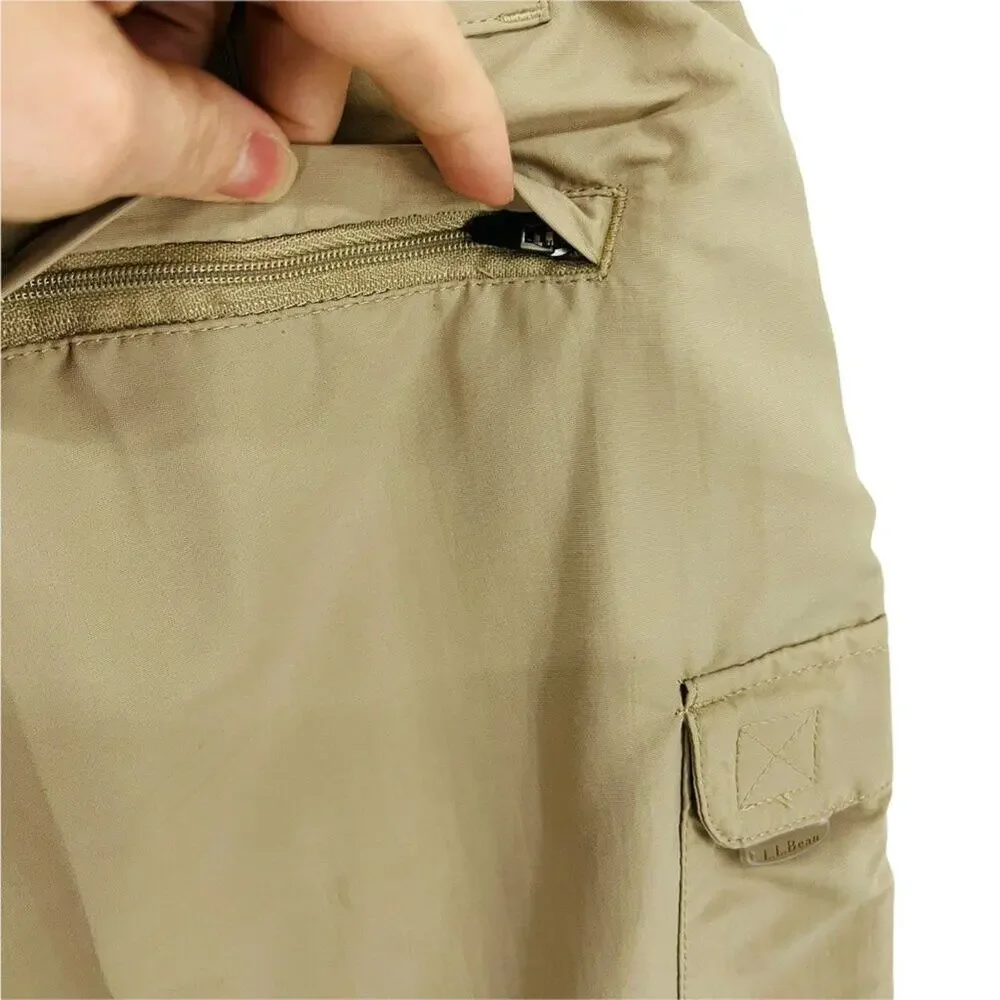 LL Bean Nylon Dark Khaki Belted Pants Mens Size Medium